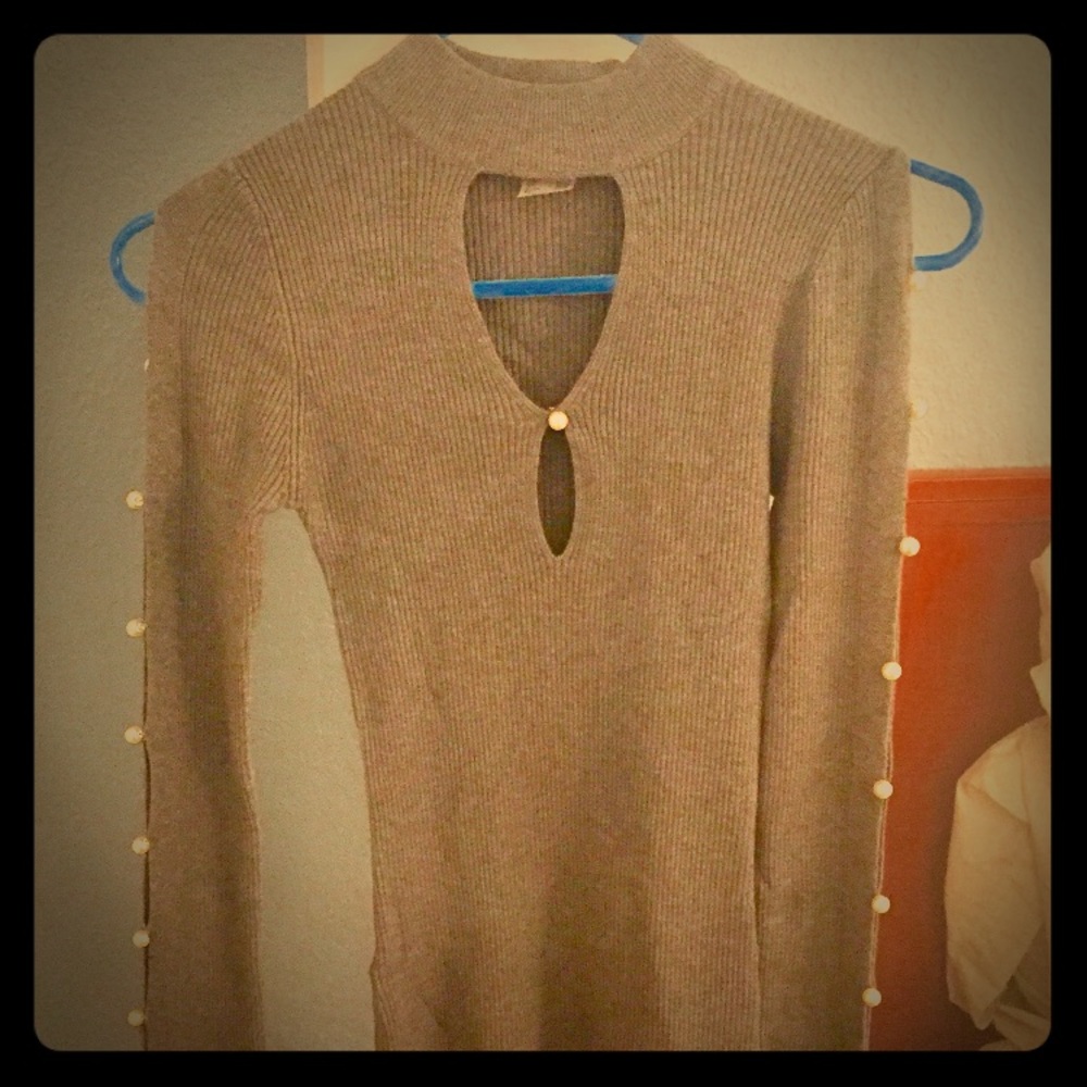 Venus Long Sleeve Grey Pearl Detail Sweater Top